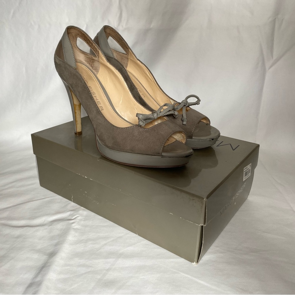 Marc Fisher Peep Toe Bowtie Grey Heels